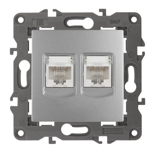 Розетка компьютерная без рамки Эра Elegance 2-м. RJ45+RJ45 5e алюминий фото Розетка компьютерная без рамки Эра Elegance 2-м. RJ45+RJ45 5e алюминий картинка